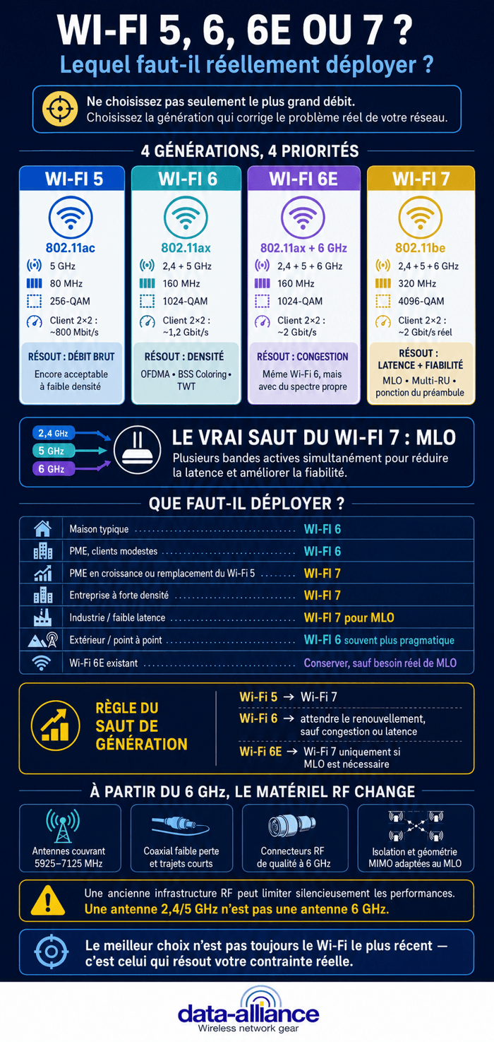 Wi-Fi 5 vs. Wi-Fi 6 vs. Wi-Fi 6E vs. Wi-Fi 7 : lequel faut-il réellement déployer ?