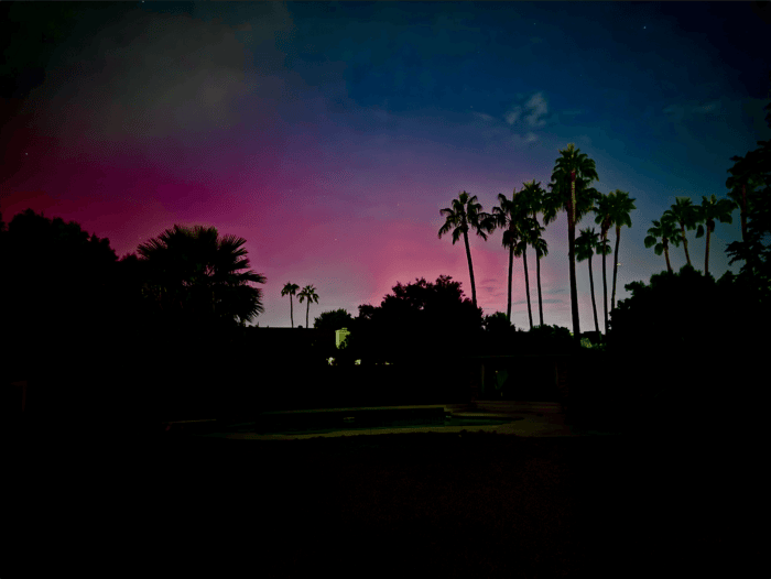 Red sky with palm trees - Taken in Phoenix (Sept 11, 2025 at around 10 PM