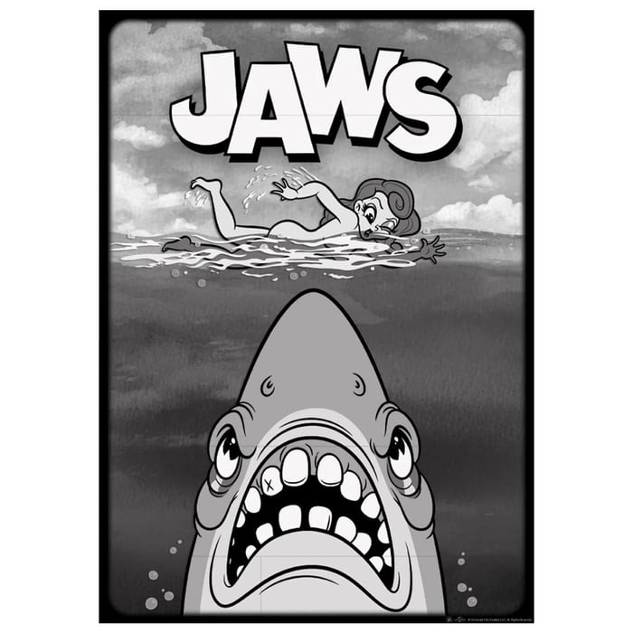 Jaws Cartoon-style Art Print available from Just Geek
