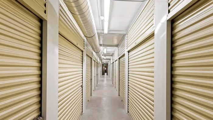 Hallway view of indoor self storage in Grantsville, UT