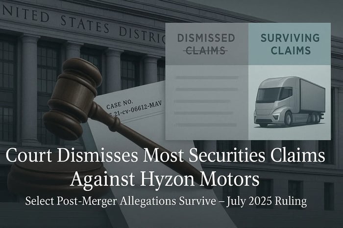 Shareholder Alert: Court Dismisses Most Securities Claims Against Hyzon Motors With Limited Leave to Amend