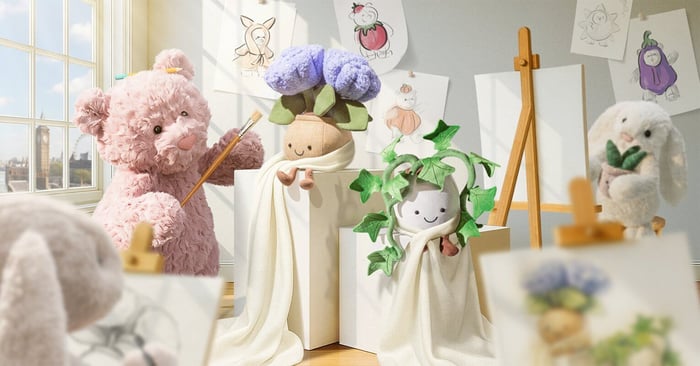 Leola Bear painting an Amuseables Hydrangea and Ivy on a white cube