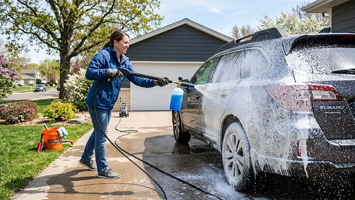 How to wash your car at home using DIY tools like a foam cannon