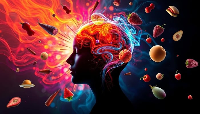 Histamine Intolerance and Migraine illustration of foods and brain reaction