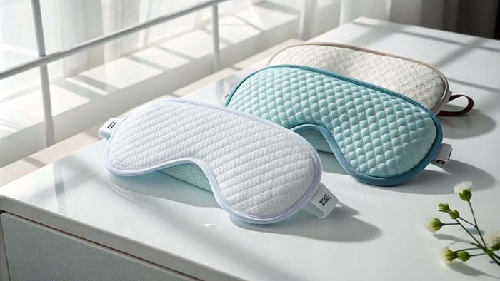 Three padded sleep masks placed on white surface