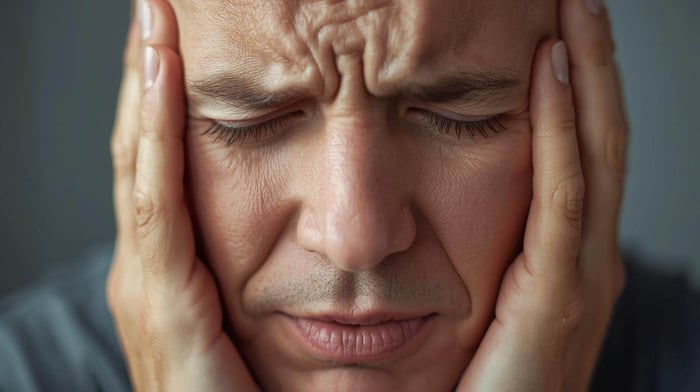 Person with facial pressure showing sinus headache vs migraine