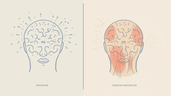 Migraine vs tension headache showing neurological sensitivity and muscle tension