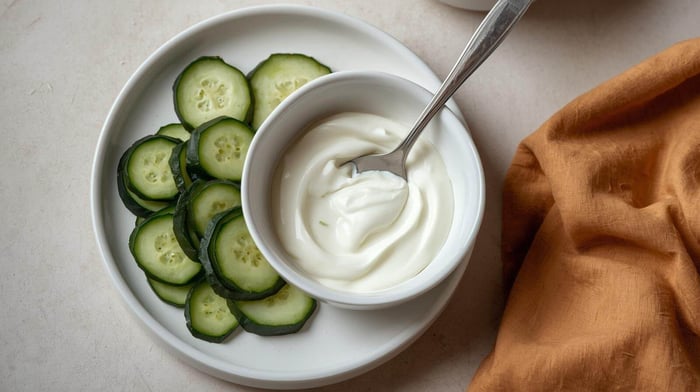 migraine quick picks: cucumber slices and plain yogurt