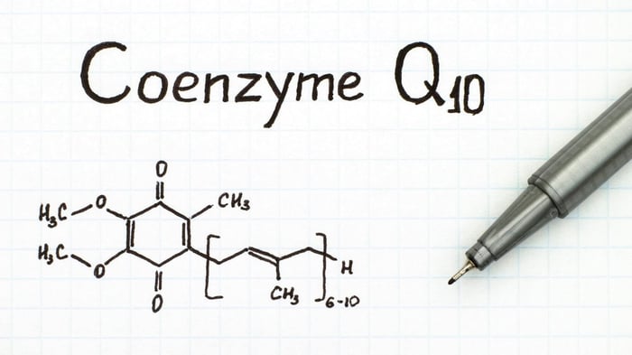 Handwritten note showing Coenzyme Q10 with chemical structure diagram