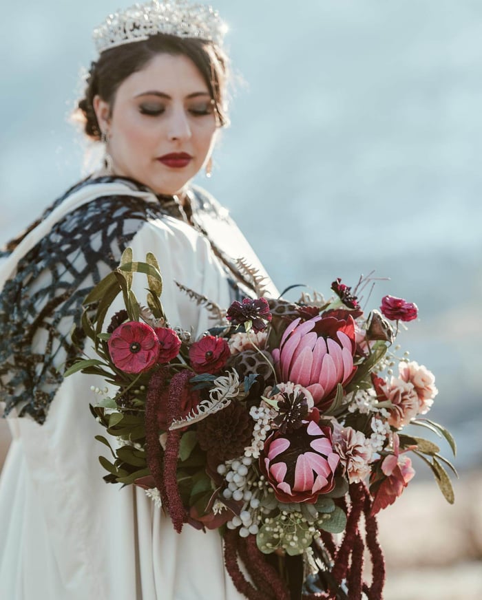 A Dramatic Black Bridal Bouquet Made with Paper Flowers