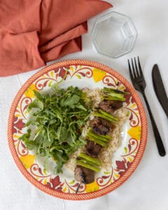 Brochettes de boeuf et asperges