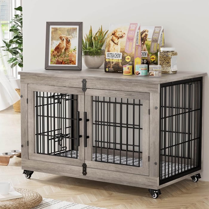 Dog crate furniture blends pet comfort with home style