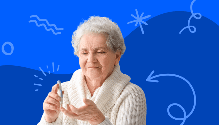 Hypoglycemia Symptoms senior woman using blood glucose meter