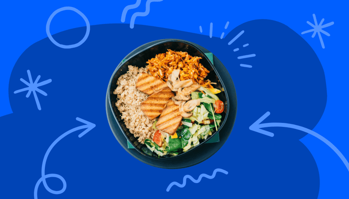 protein dish of food with rice and greens