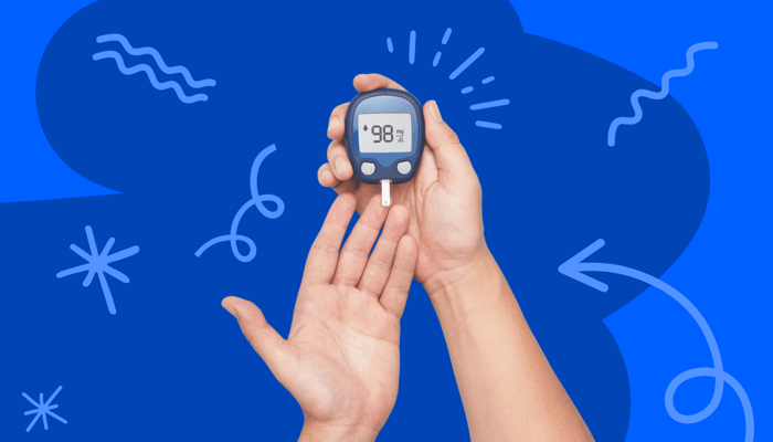 type 1 vs type 2 diabetes hands with a blood glucose meter