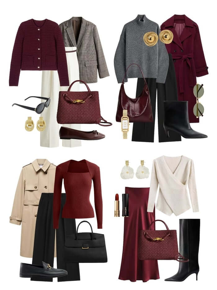 Burgundy outfits 2025 are dominating fashion trends. Explore workwear, evening looks, and street style inspirations with a style guide and shop-the-look.