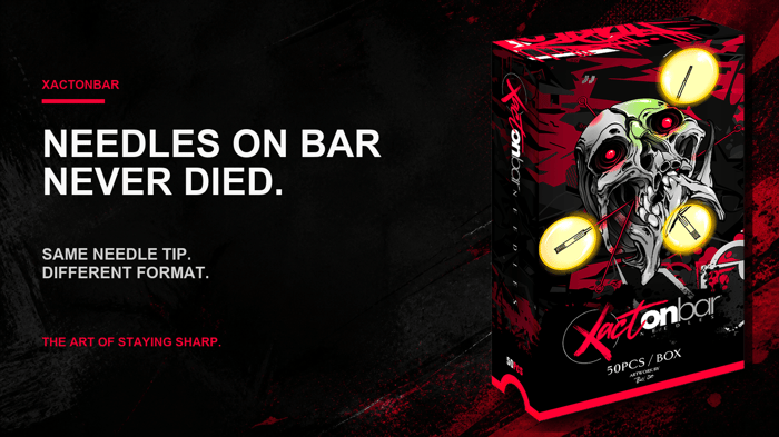 XACTonbar package with Ben Oz artwork beside the words Needles on Bar Never Died.