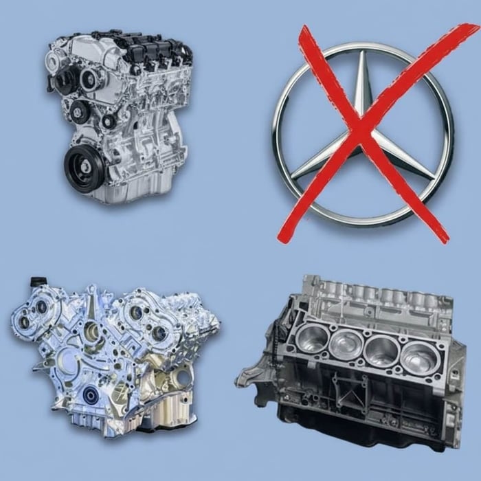 verschiedene Mercedes Motoren und ein durchgestrichener Mercedesstern