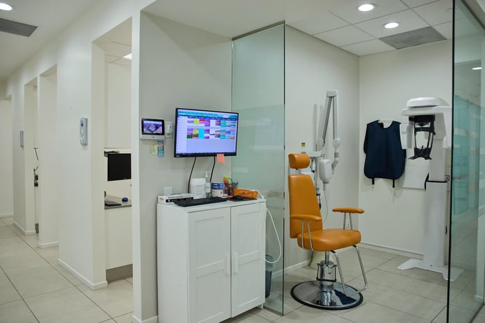 A dental chair on a room