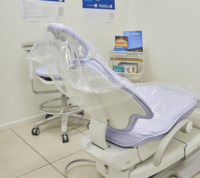 A white dental chair