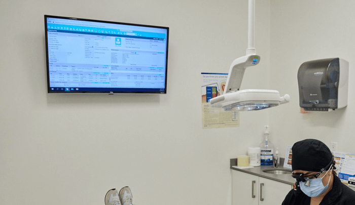 A monitor on a dental room