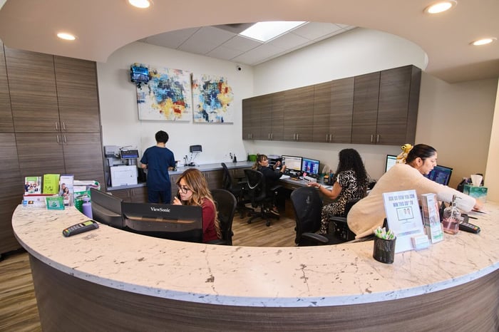 A front desk of a dental clinic