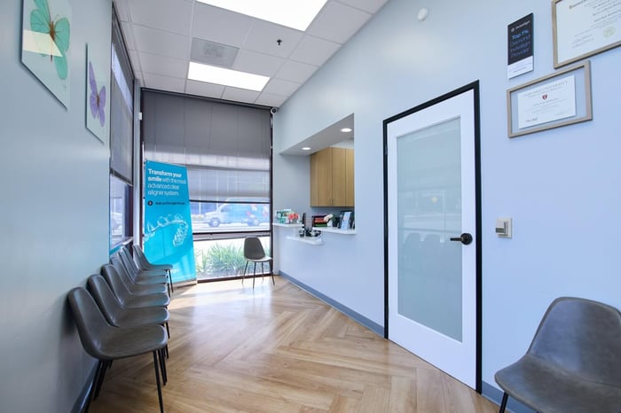 A dental hallway and a door