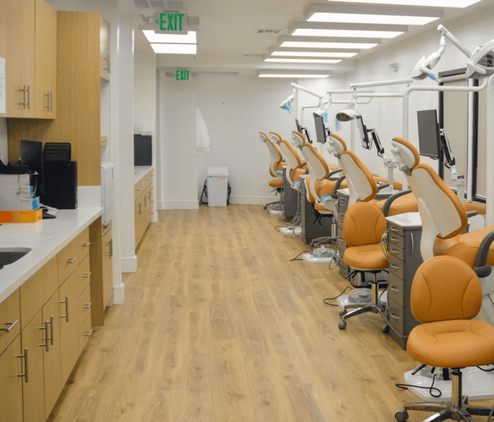 A dental room with dental chairs