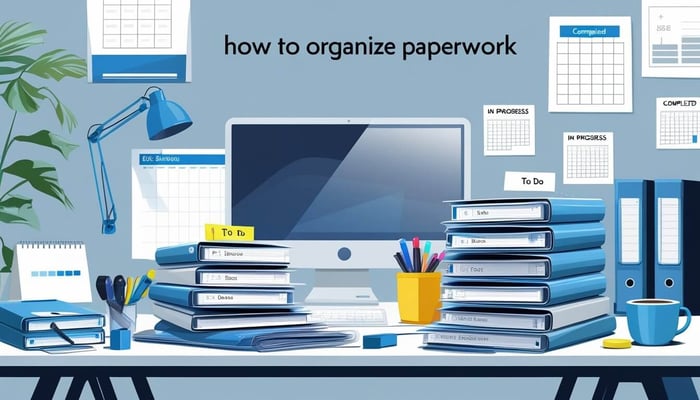 A desk with a computer