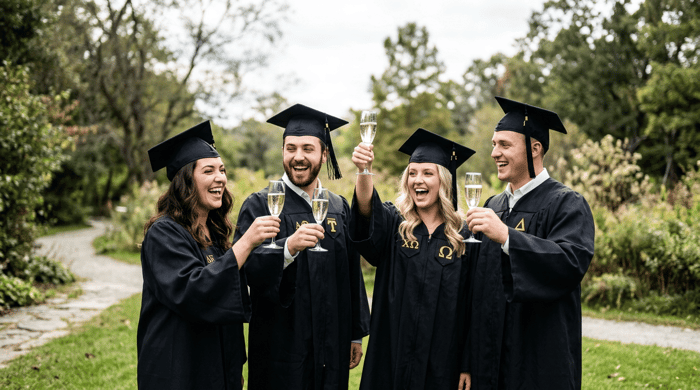 Family Cheering Sparkling Wine Graduation