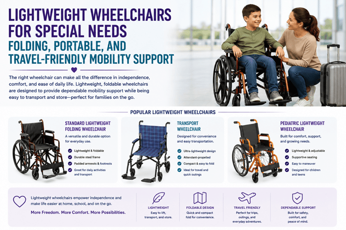 Lightweight Wheelchairs for Special Needs Folding, Portable, and Travel Friendly Mobility Support
