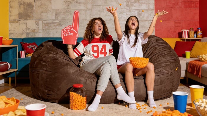 Oversized bean bag chair in a modern living room designed for adult comfort