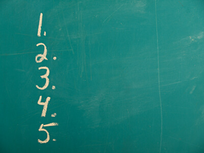 Numbered list from 1 to 5 written in chalk on a green chalkboard background