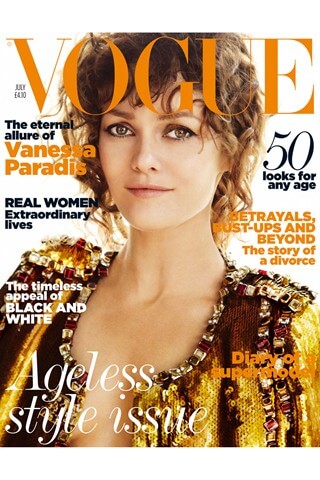 Natalie Portman on British Vogue July 2022 cover wearing ornate golden jewelry and embellished clothing