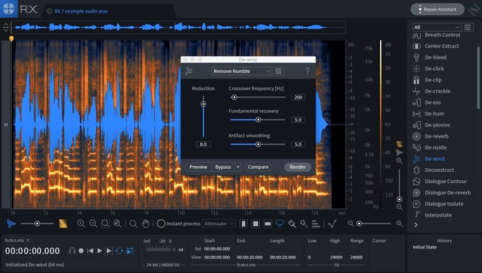 Remove Wind Noise from Audio with De-wind in RX 7