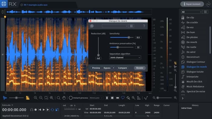 Remove Reverb with Dialogue De-reverb in RX 7