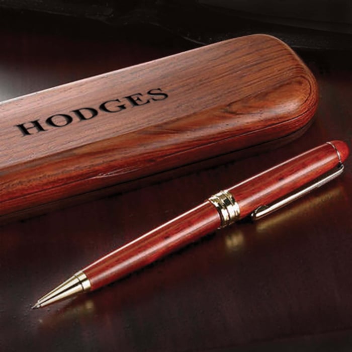 Custom engraved alderwood pen and pencil case perfect for professional gift awards.