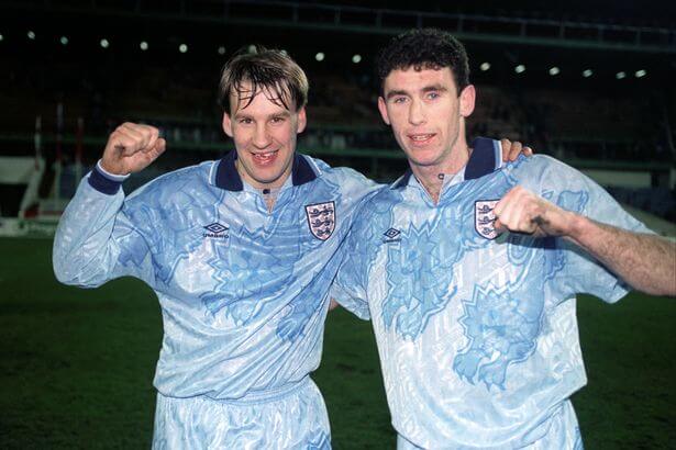 Paul Merson and Martin Keown in England's most iconic blue shirt
