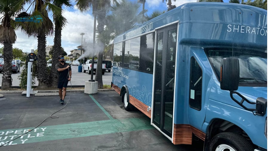 Fleet detailing services San Diego - professional mobile detailer cleaning hotel shuttle on location