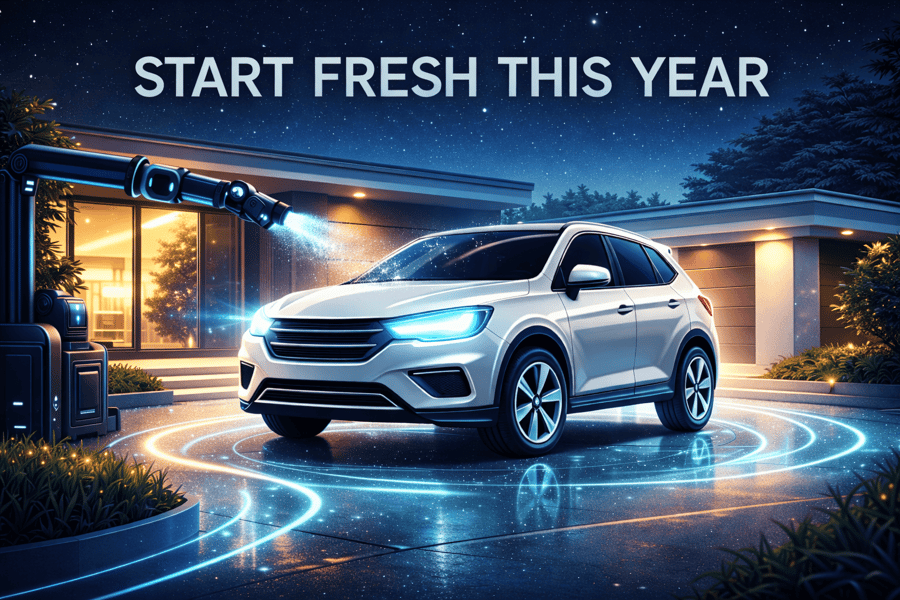 Mobile car detailing San Diego service performing a new year car reset at a home driveway