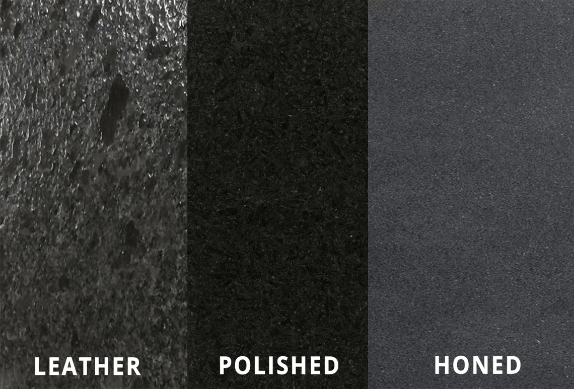 Black Leathered Slab Vs Honed vs Polished