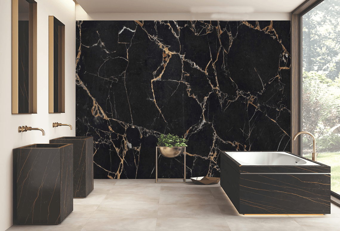 Sleeky Portoro Brecciato Bookmatch Ceramic For Bathrooms