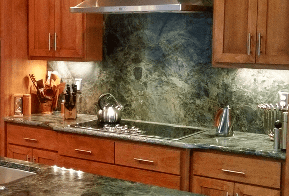 greenish granite backsplash