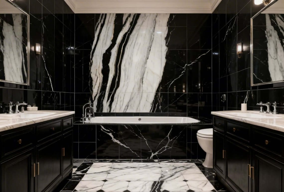 Large-Size Black Tiles In Bathrooms