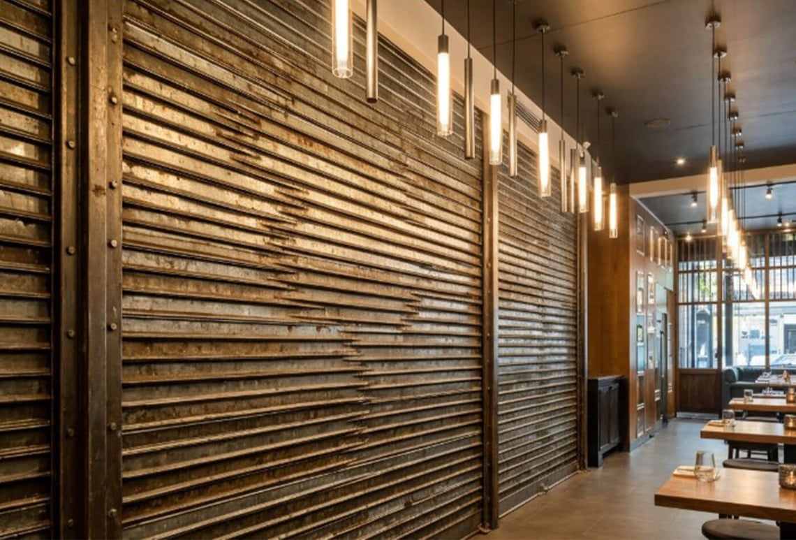 10. Repurpose industrial doors, shutters, or panels as statement pieces
