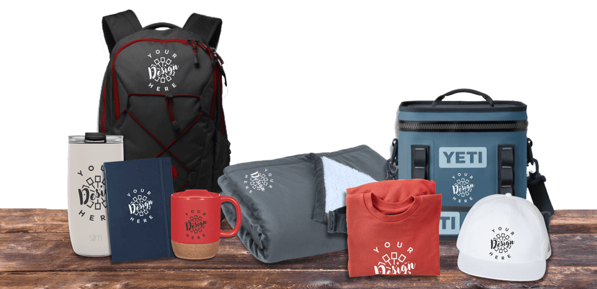 a table of high quality custom swag items