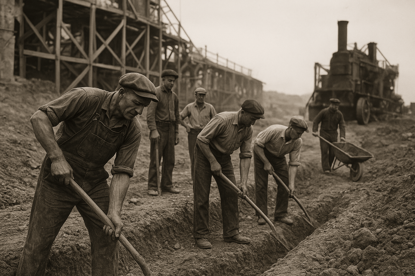 men diggin ditch- male camaraderie