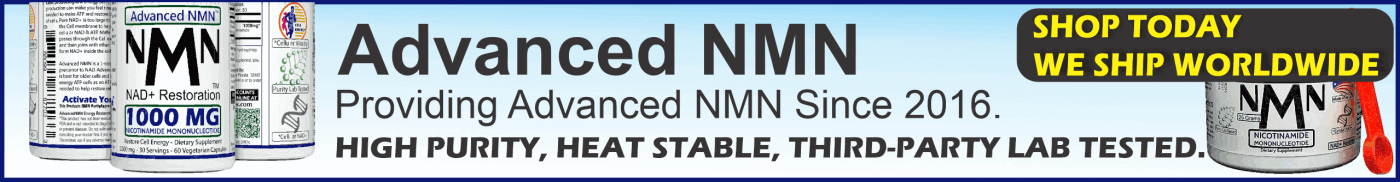 NMN Nicotinamide Mononucleotide supplement banner showing natural sources and benefits