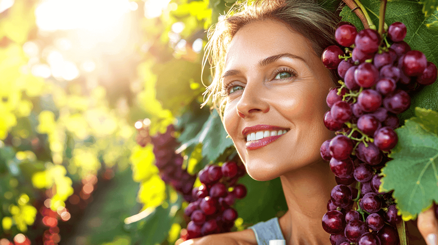 Woman embracing aging gracefully with natural skincare routine and resveratrol supplements