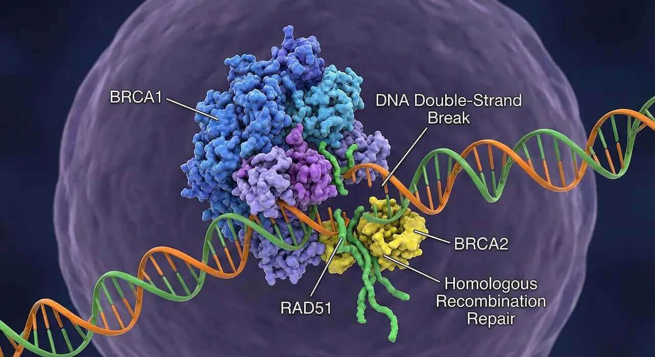 BRCA1 gene DNA repair mechanism showing protein interactions and repair pathways